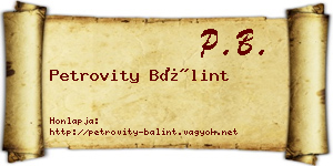 Petrovity Bálint névjegykártya